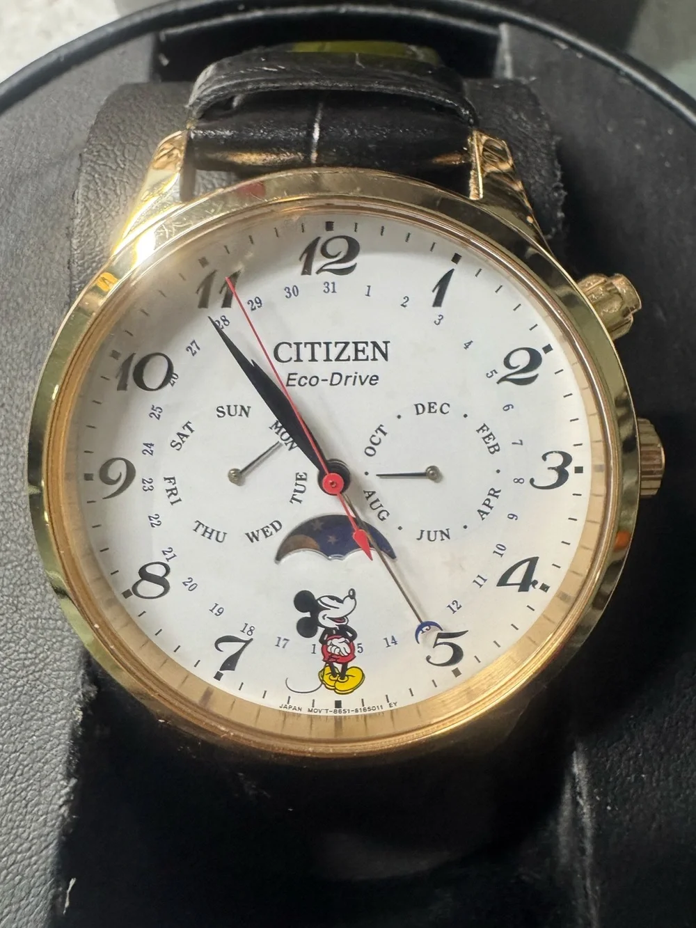 #214 Citizen Gold-Tone Case White Dial Mickey Mouse Men’s Watch with Black Strap